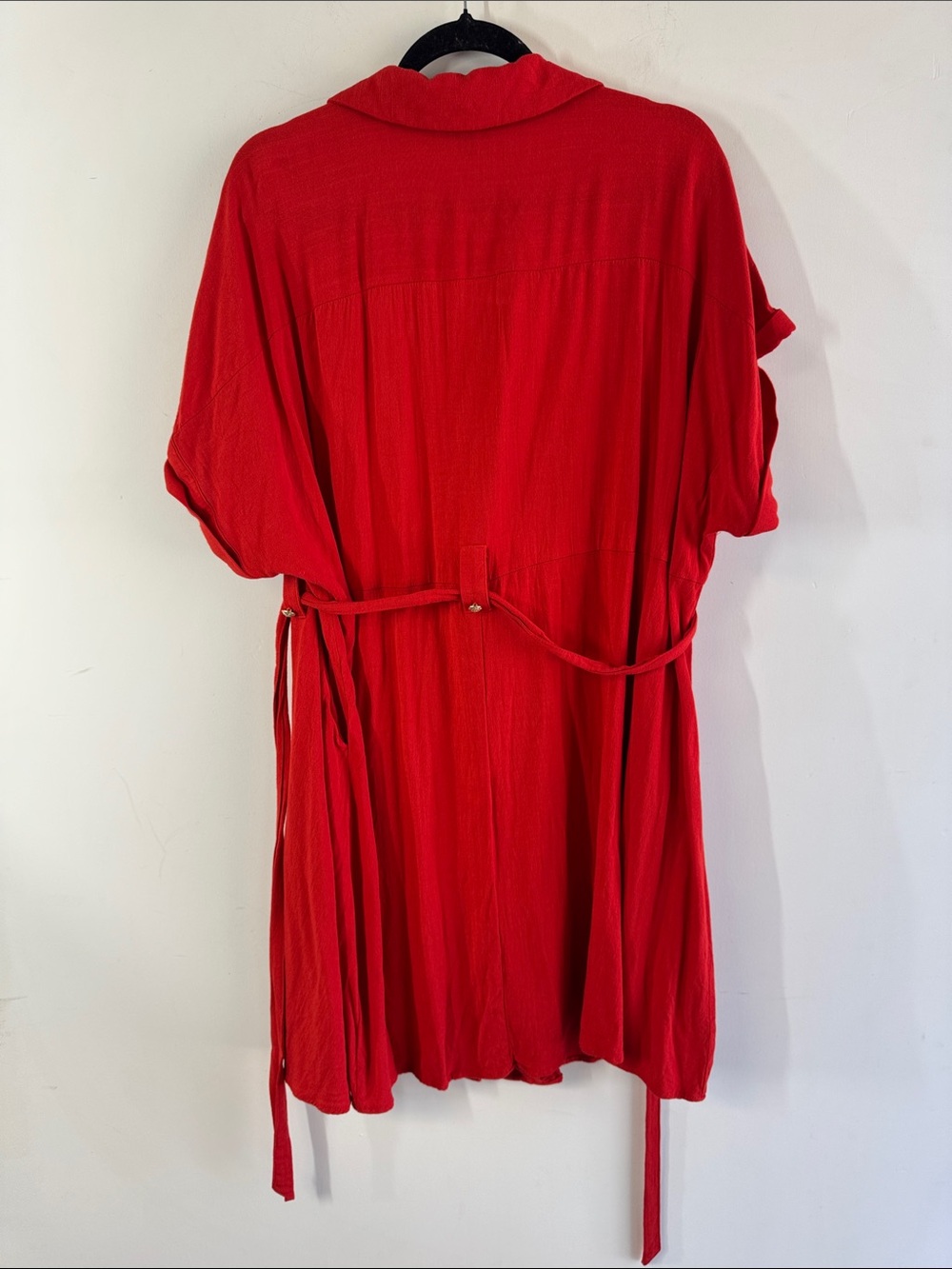 Torrid Red Shirt Dress Size 2 Plus Tie Waist Button Front Casual Midi Summer - Picture 11 of 16